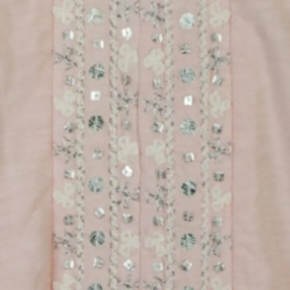 Style & Co Peasant Cold Shoulder Top - Pink with Silver and White Accents - Picture 4 of 11